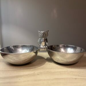 Vintage Pewter Owl Double Serving Bowl/candy/nut dish